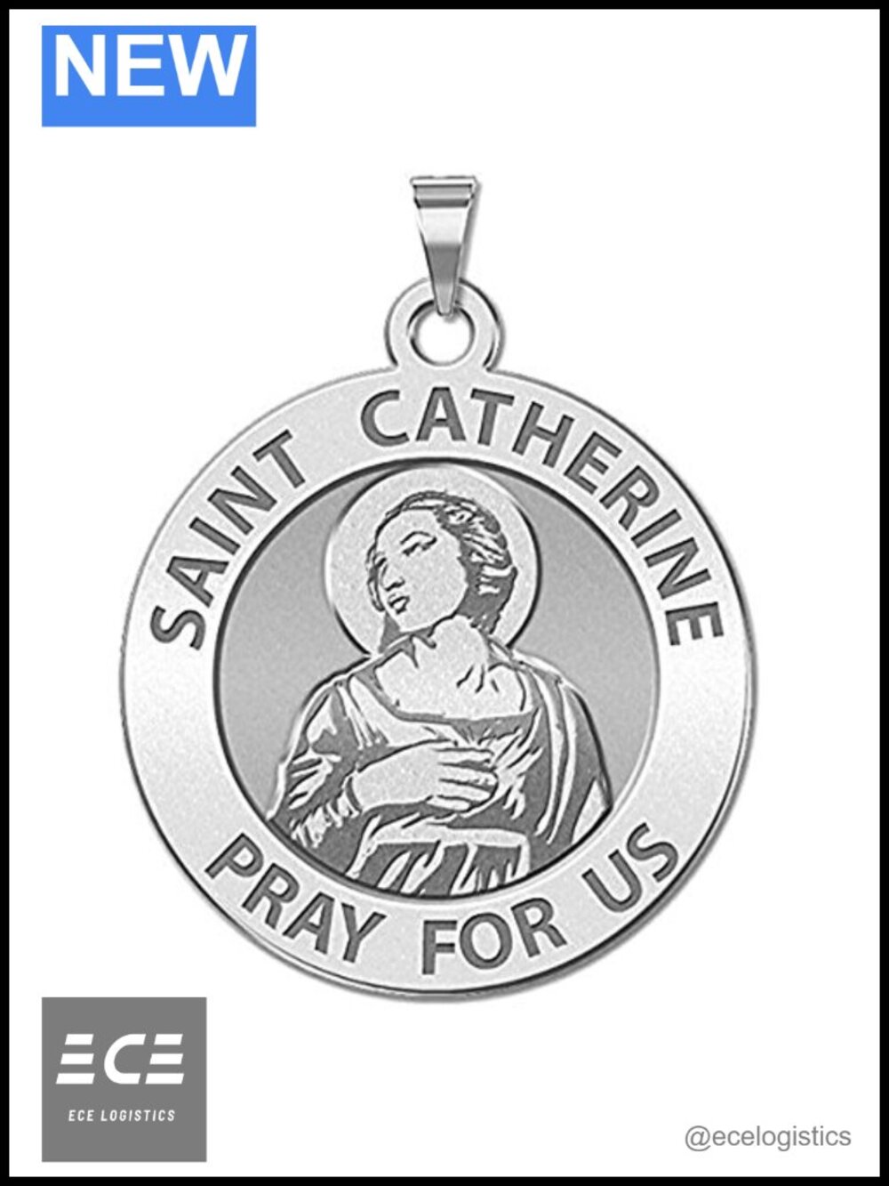 Saint Catherine of Alexandria Religious Medal Solid Silver 17mm Charm